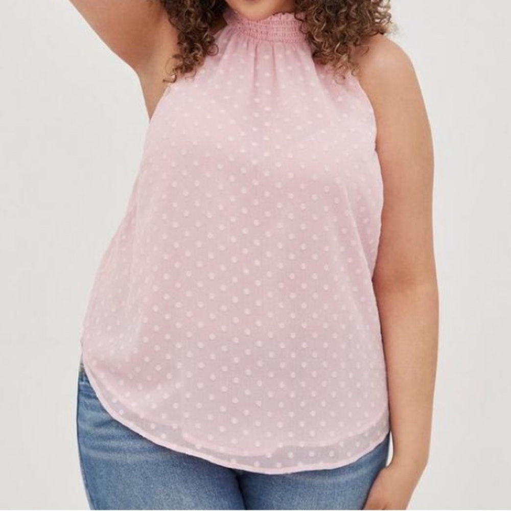 Torrid chiffon polka dot smocked halter top shirt